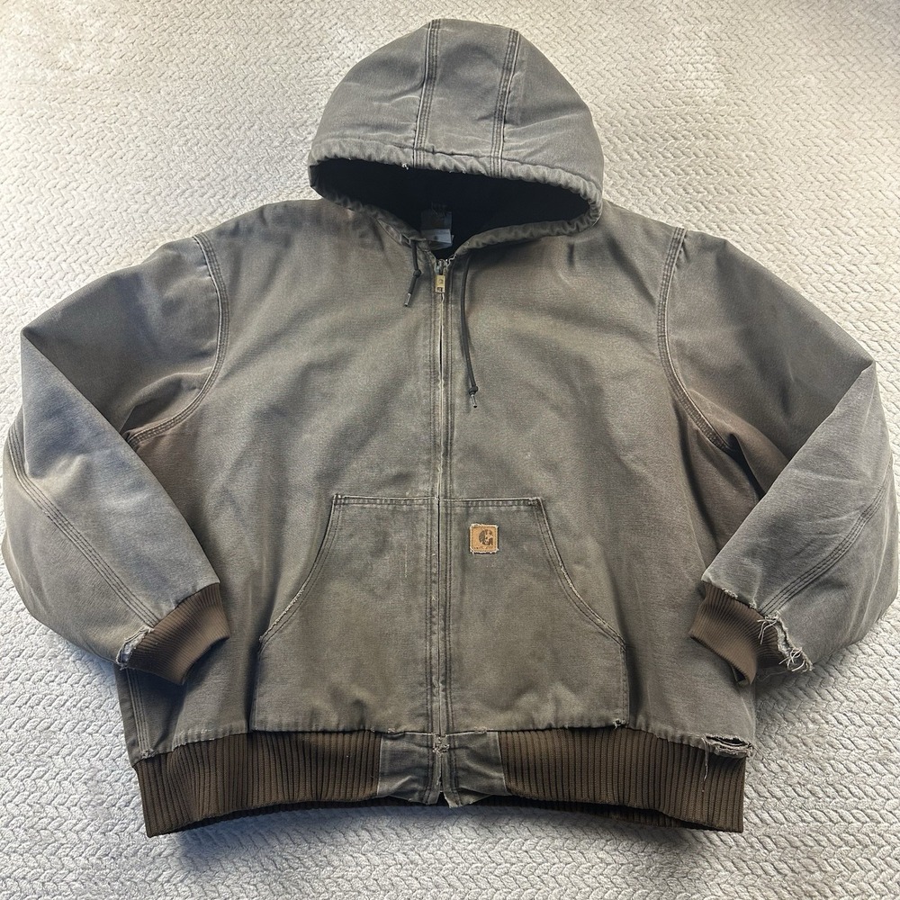 Vintage Carhartt J130 Bomber Zip Jacket Hooded 3XL Thrashed Grunge faded Y2K